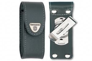 Etui cuir noir + clip pivotant Victorinox pour couteaux suisses 9,1cm - 6 à 14 pièces