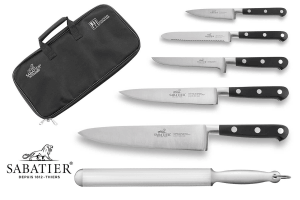 Malette de 5 couteaux + 1 fusil Sabatier Idéal Inox 100% forgés et français