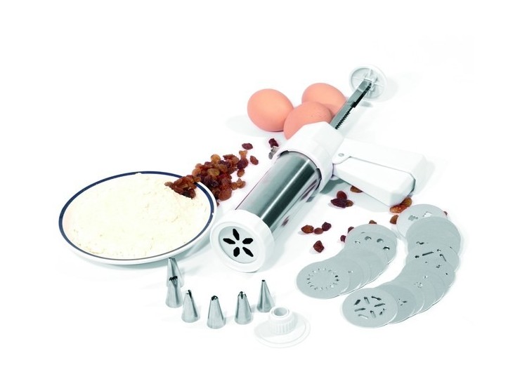 Seringue à décors coprs inox + 6 douilles + 20 embouts pour biscuits Seringue à décors coprs inox + 6 douilles + 20 embouts pour biscuits