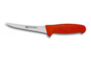 Couteau à désosser professionnel Fischer HACCP lame courbée 15cm manche rouge