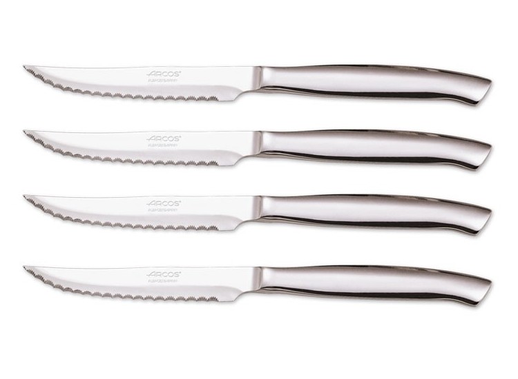 Coffret 4 couteaux à steak monobloc Arcos lames acier inox microdentées 11cm