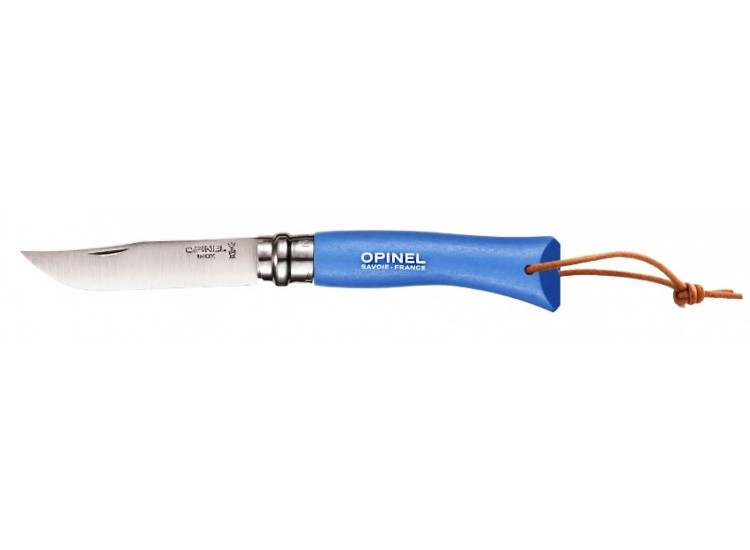 Couteau opinel Acidul&eacute; n&deg;07 lame 8cm virole tournante manche azur + cordon