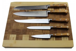 Bloc SABATIER Provençao en olivier laqué blanc 5 couteaux forgés acier inox