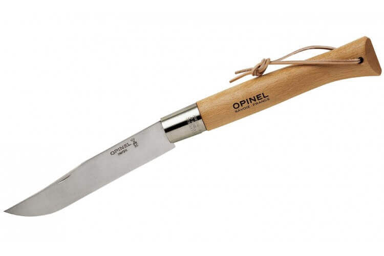 Couteau opinel Géant n°13 lame 22cm virole tournante manche hêtre + lacet cuir