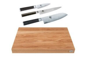 Set de découpe KAI planche à découper en chêne + 3 couteaux Shun Classic
