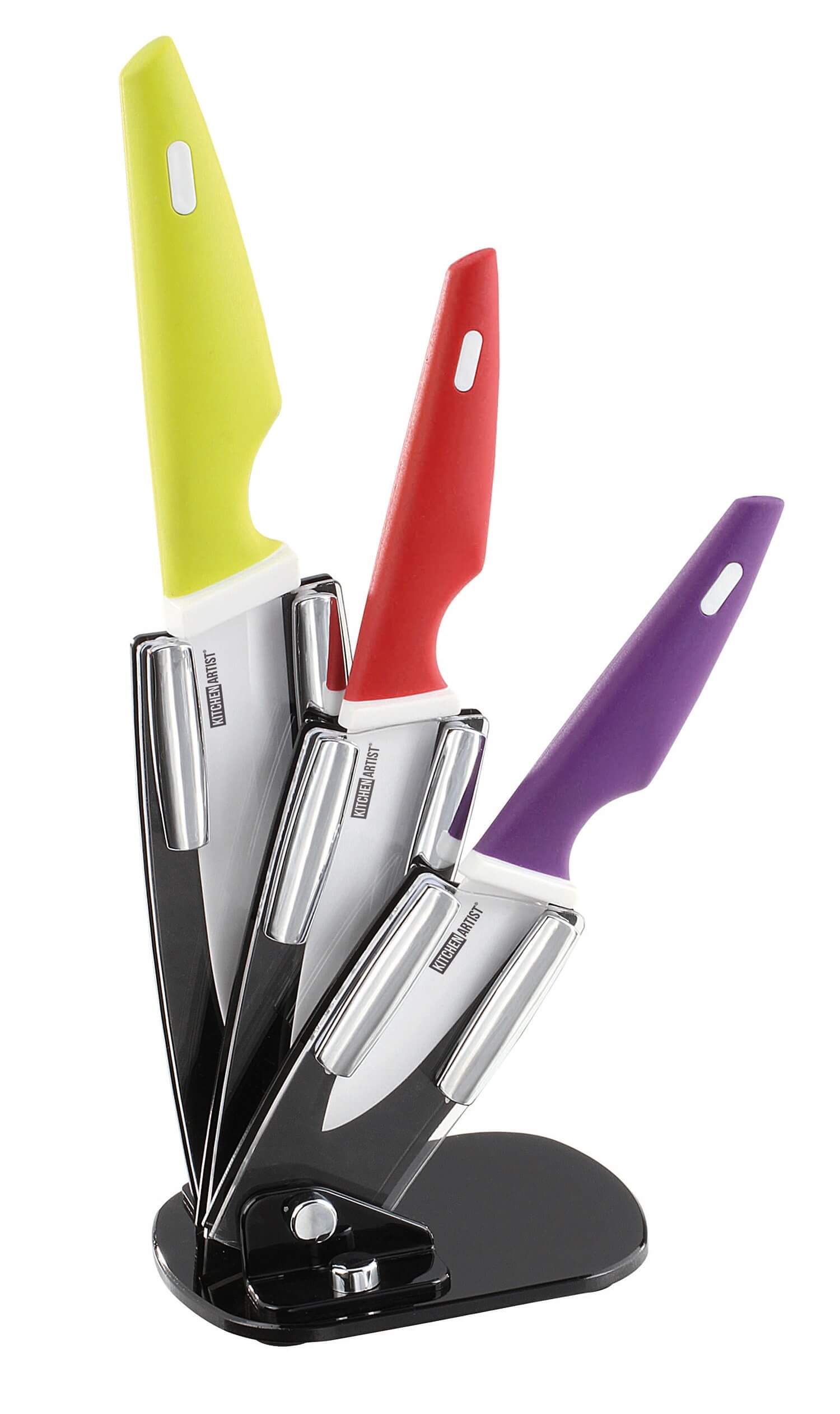 Bloc de 3 couteaux céramique Kitchen Artist manches colorés