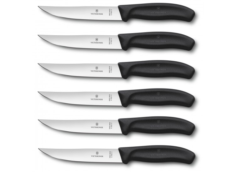 6 Couteaux à steak Gaucho lame 14cm manche noir Victorinox 6.7903.14