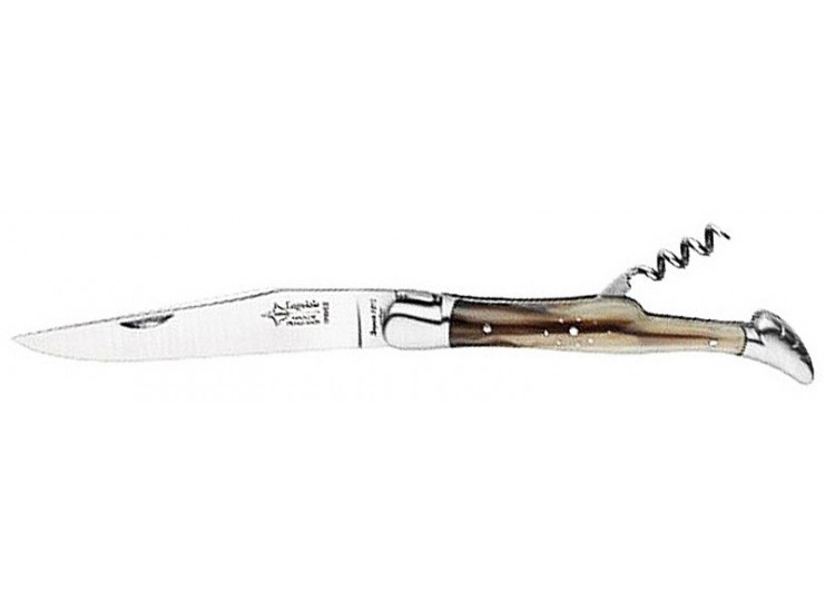 Couteau Laguiole Arbal&egrave;te G.David manche fa&ccedil;on corne blonde 12cm avec tire bouchon int&eacute;gr&eacute;