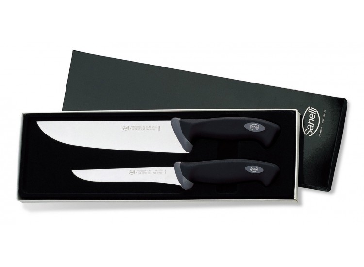 Coffret de 2 couteaux de boucher professionnels SANELLI Gourmet désosseur 16cm + boucher 22cm