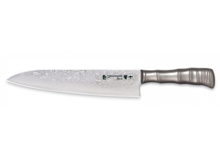 Couteau de chef japonais Tamahagane Bamboo Kyoto lame 24cm acier Damas VG5