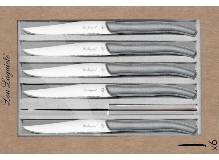 Coffret 6 couteaux à steak dentelés LOU LAGUIOLE Sky manches gris