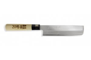 Couteau Usuba japonais artisanal JIKKO Tokusei lame 16,5cm Nihon Steel manche magnolia gravé