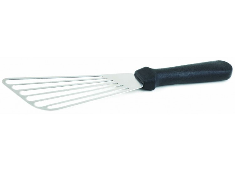 Pelle de cuisine ajour&eacute;e 17cm lame inox + manche noir synth&eacute;tique