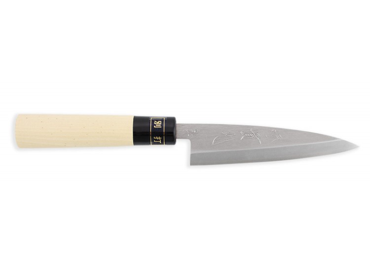 Couteau Kaisaki japonais artisanal JIKKO Betsuuchi lame 12cm en White Steel manche magnolia