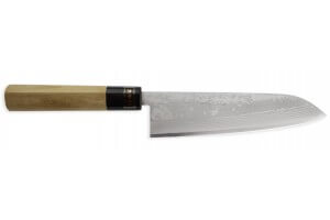 Couteau de chef japonais artisanal Jikko Japan VG10 18cm damas 17 couches manche magnolia