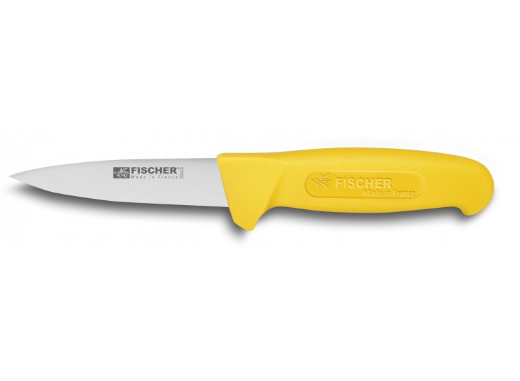 Couteau &agrave; saigner professionnel Fischer 11cm manche surmoul&eacute; jaune 