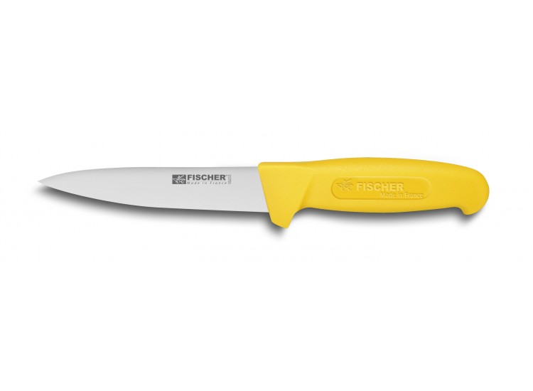 Couteau &agrave; saigner professionnel Fischer 14cm manche surmoul&eacute; jaune
