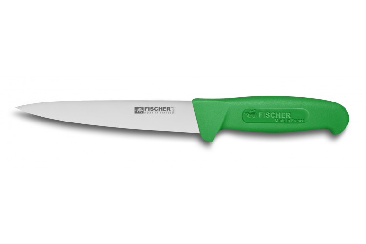 Couteau &agrave; saigner professionnel Fischer 17cm manche surmoul&eacute; vert