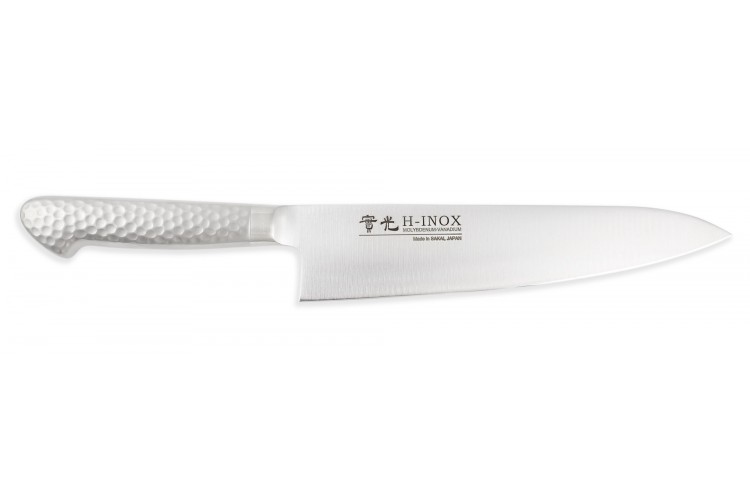 Couteau de chef japonais artisanal Jikko Monaka Tsubatsuki 21cm manche tout inox