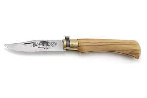 Couteau artisanal Old Bear M lame inox 8cm manche olivier avec virole