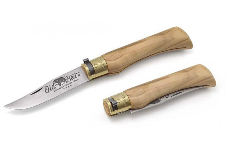 Couteau artisanal Old Bear lame inox 9cm manche olivier avec virole