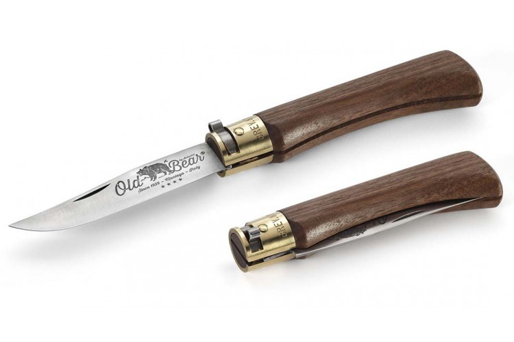 Couteau artisanal Old Bear lame inox 8cm manche noyer avec virole