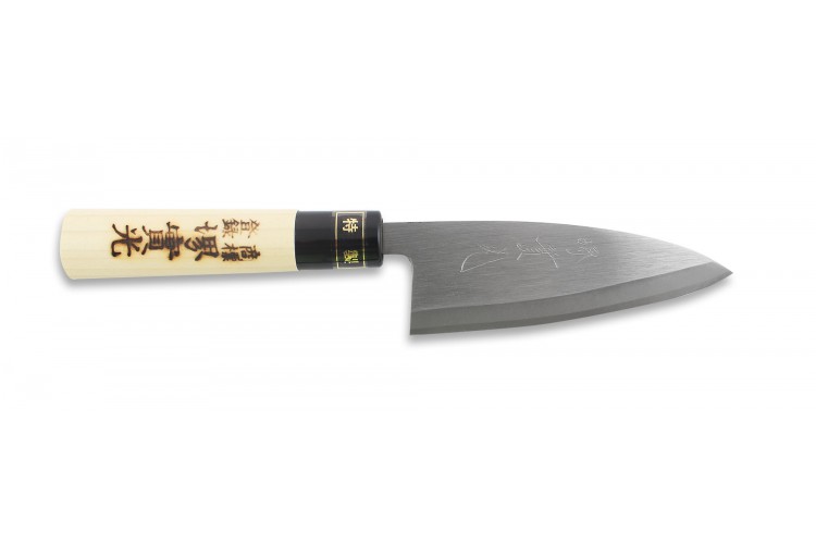 Couteau Ajikiri japonais artisanal JIKKO Tokusei 12cm Nihon Steel magnolia gravé