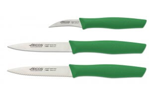 Set 3 couteaux à légumes Arcos Nova lames acier NITRUM manche vert