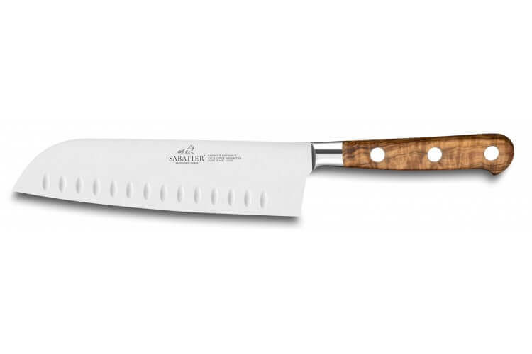 Couteau santoku SABATIER Provençao 100% forgé alvéolé 18cm manche olivier