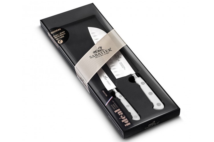 Coffret 2 couteaux Sabatier Toque blanche 100% forg&eacute; office + santoku