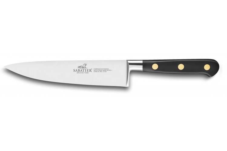 Couteau de chef SABATIER Id&eacute;al Inox 100% forg&eacute; rivets laiton lame 15cm
