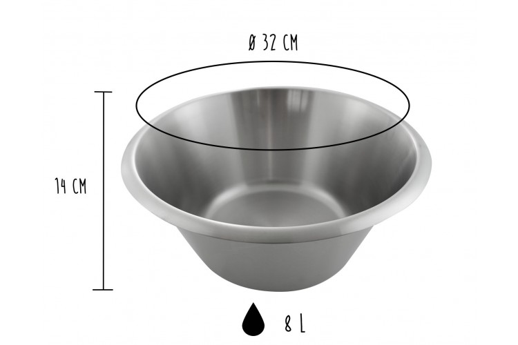 Bassine p&acirc;tissi&egrave;re professionnelle Matfer 100% acier inox - Diam&egrave;tre 32cm