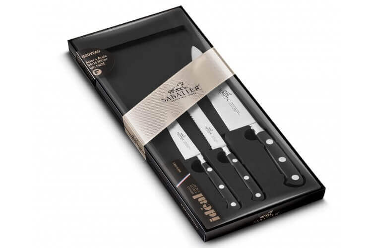 Coffret 3 couteaux français SABATIER Idéal Inox 100% forgé Chef+Universel+Office