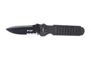 Couteau pliant FOX 1446 Predator 2F à dents manche 12cm forprène noir