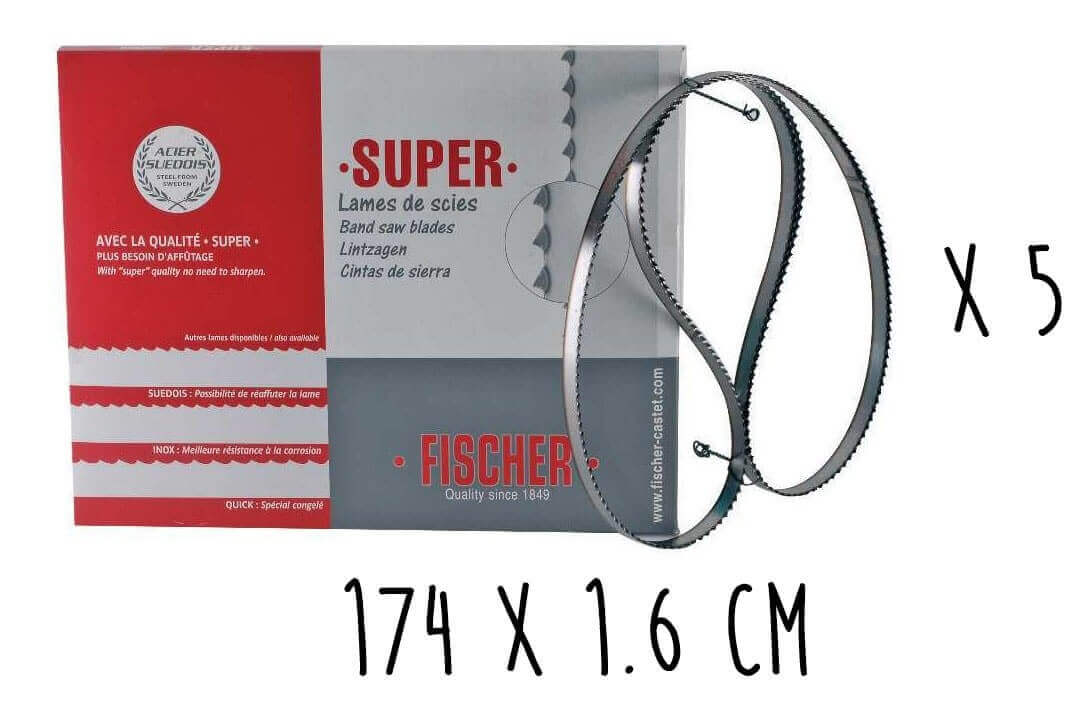Boîte 5 lames dentées FISCHER Super acier suédois 174cm pour scie  électrique à ruban largeur 16mm