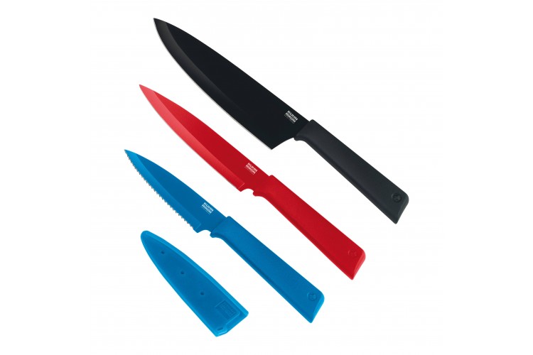 Set 3 couteaux de cuisine Kuhn Rikon COLORI+ revêtement multicolore