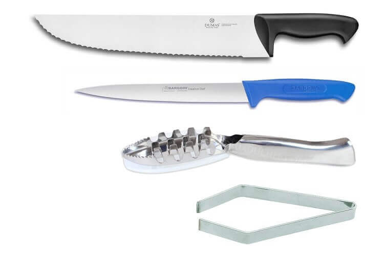 Pack spécial poissonnier 4 couteaux et accessoires