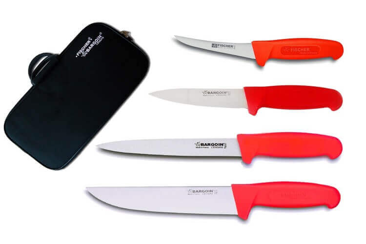 Mallette de 4 couteaux de boucher Fischer Bargoin manche rouge
