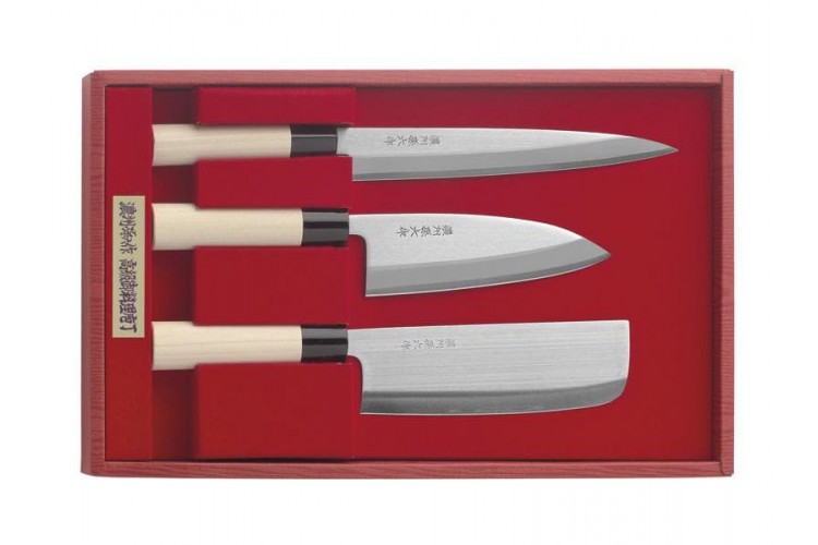 Coffret 3 couteaux japonais Noshumagorokusaku : Nakiri + Deba + Sashimi