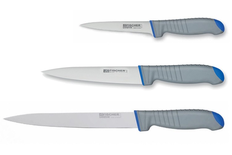 Set de 3 couteaux de boucher Fischer Sandvik bi-matière