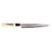 Couteau Sashimi japonais artisanal JIKKO Tokusei Nihon Steel manche magnolia gravé