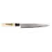 Couteau Sashimi japonais artisanal JIKKO Tokusei Nihon Steel manche magnolia gravé