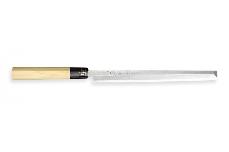 Couteau Takohiki japonais artisanal JIKKO Jyousaku White 2 Steel manche magnolia