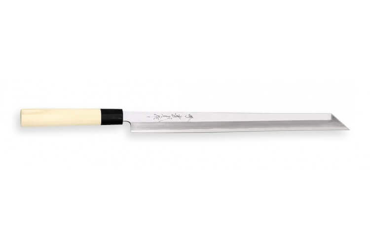 Couteau Takohiki Kiritsuke japonais artisanal JIKKO Jyousaku White 2 Steel manche magnolia