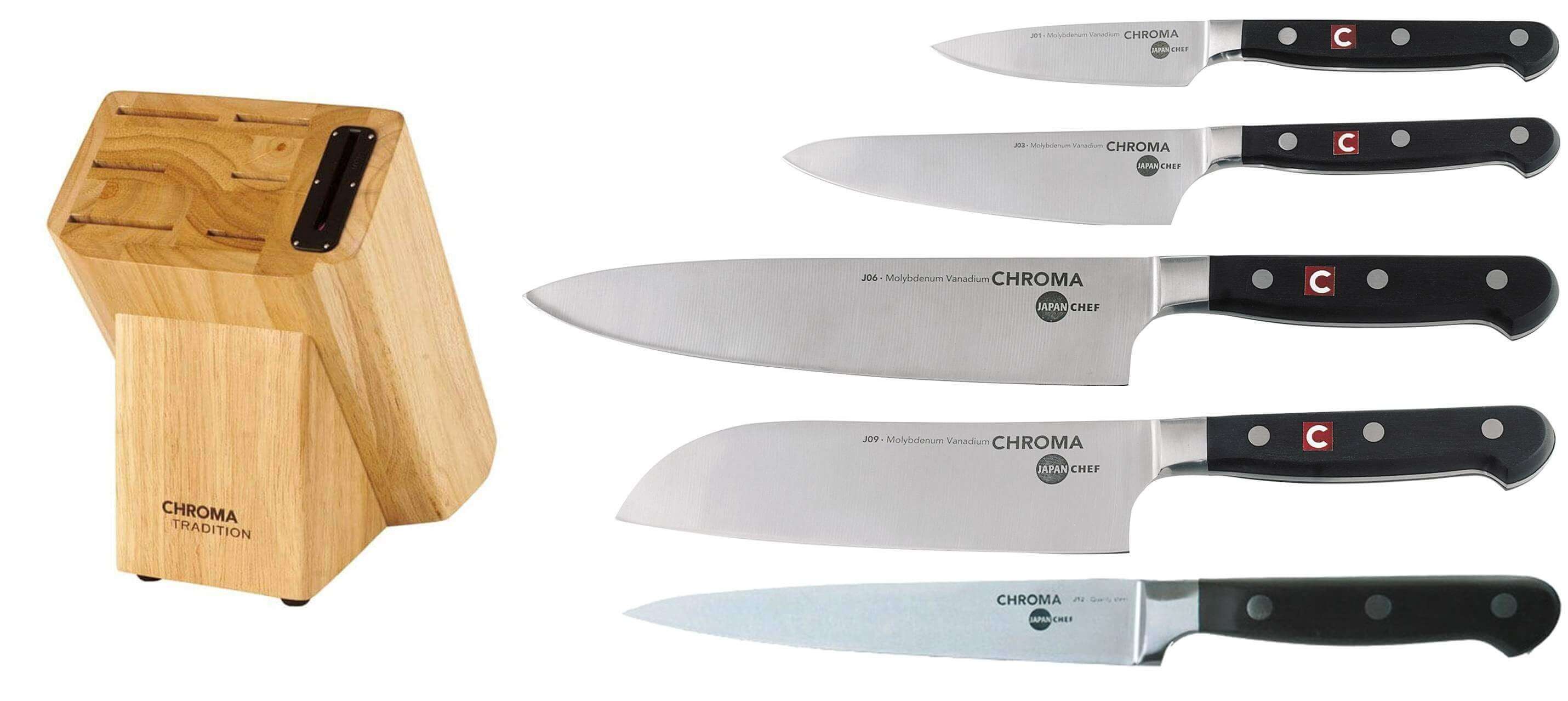 Bloc 5 couteaux Japan Chef Chroma avec aiguiseur intégré