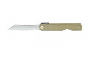 Couteau pliant Higonokami 2671 acier carbone manche gravé 10cm doré