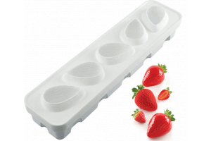 Moule pâtissier 5 fraises 3D Silikomart en silicone blanc
