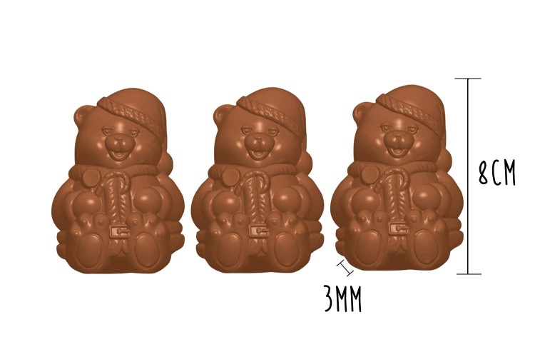 Plaque de 3 moules à chocolat - Ourson Noel 8cm
