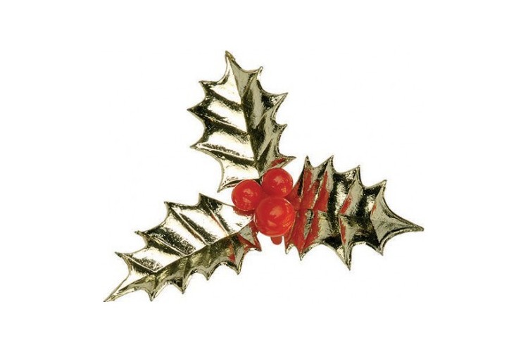 Boîte de 100 décors pour bûche feuilles de houx vertes 6cm Boîte de 100 décors pour bûche feuilles de houx vertes 6cm
