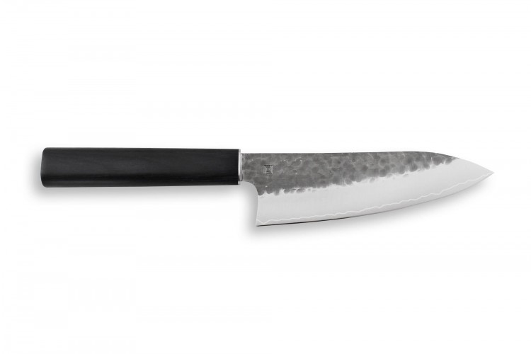 Couteau deba japonais Shizu Hamono Yamato martelé 16cm manche sombre